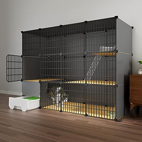 Katzenkäfig, Katzenkiste, Katzengehäuse Indoor, DIY -Katzen -Spielstall Catio Abnehmbarer Metalldrahtkatze Playpen Kiste Großer Trainingsplatz ideal für 1-2 Katzenschwarz (Größe: C8) FANDIAO von HFERTSCN