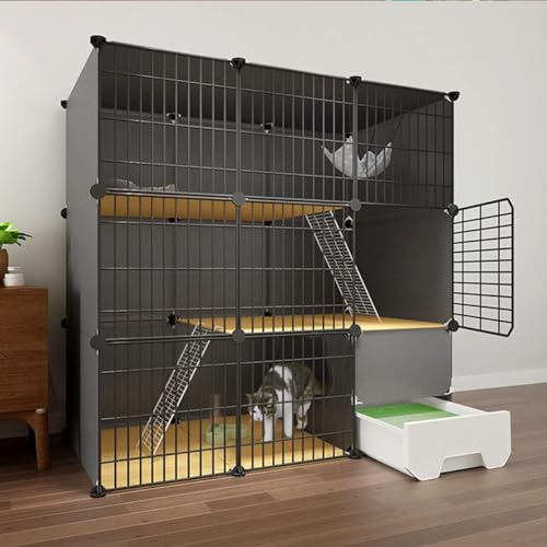Katzenkäfig-Ecke, große 3-stufige Katzenzwinger, Katzenschiff, Katzenkäfige innen groß mit Katzentlatten, Katzenkäfigstallten, Katzengehäusezäune, Gehege großen Übungsort für 1-4 Katzen (Farbe: A von HFERTSCN