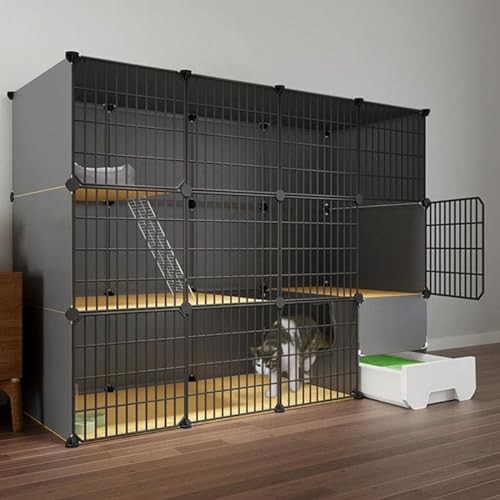 Katzenkäfig-Ecke, große 3-stufige Katzenzwinger, Katzenschiff, Katzenkäfige innen groß mit Katzentlatten, Katzenkäfigstallten, Katzengehäusezäune, Gehege großen Übungsplatz für 1-4 Katzen (Farbe: B von HFERTSCN