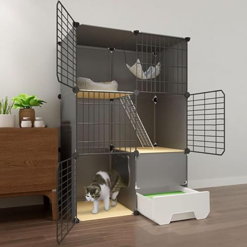 Katzenkäfig-Ecke, große 3-stufige Katzenzwinger, Katzenschiff, Katzenkäfige innen groß mit Katzentlatten, Katzenkäfigstallten, Katzengehäusezäune, Gehege großen Übungsplatz für 1-4 Katzen (Farbe: B von HFERTSCN