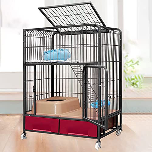 Katzenkäfig - Heavy Duty Hundekiste Starker Metallhundkäfighundhund, Cat House Cat Condo Faltmetallkiste für mittlere und große Hunde, Haustattenkupplern innen im Freien mit Vier Rädern FANDIAO von HFERTSCN