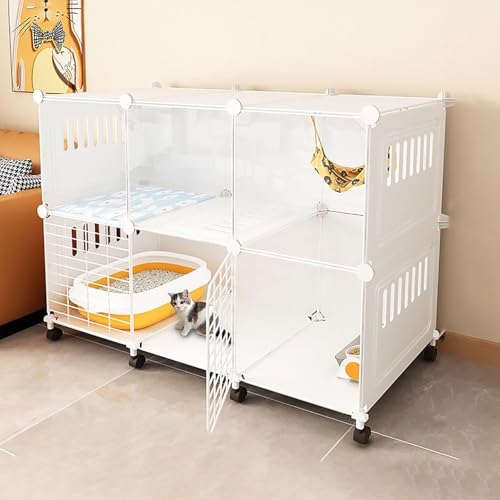 Katzenkäfig Innenkatze Cat-Gehäuse DIY-Katzen-Playpen abtrennbarer Zwinger Kleiner Tierkäfig mit Rad großer Übungsort ideal für 1-3 Katze (Größe: 105x45x75 cm) FANDIAO von HFERTSCN