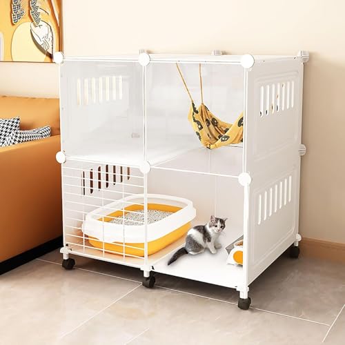 Katzenkäfig Innenkatze Cat-Gehäuse DIY-Katzen-Spielstall abtrennbare Zwinger Kleiner Tierkäfig mit Rad großer Trainingsplatz ideal für 1-3 Katze (Größe: 70 x 45 x 75 cm) FANDIAO von HFERTSCN