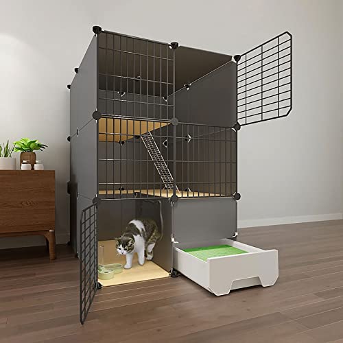 Katzenkäfig Innenräume, Katzenkäfige mit Katzendrüsenbox, großer 2/3 Stufe Katzengehäuse, Katzenkäfig für kleines Tier, Abnehmbarer Metallkäfig, Trainingsplatz ideal für 1-3 Katze (Größe: von HFERTSCN