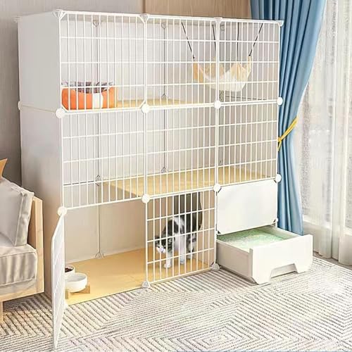 Katzenkäfig - Katzengehäuse Chinchilla -Käfig mit Katzentoilchbox, Innen -DIY -Katzen -Spielstall, Abnehmbarer Metalldrahtkätzchen Kennels Kiste Kleines Tierkäfig für Haustier 1-2 Katze (Farbe: A, von HFERTSCN
