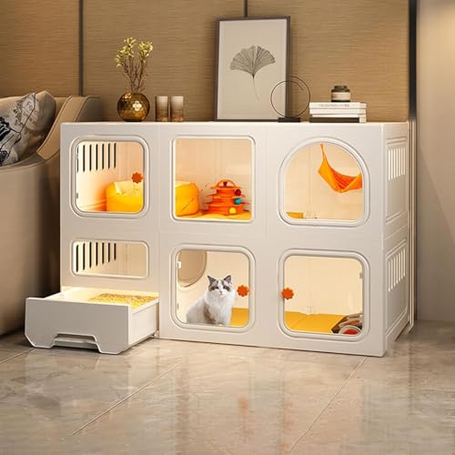 Katzenkäfig - Katzengehäuse Innen-, Katzenzwinger für Innenkatzen mit Katzentoilette Starker und Robustes DIY -Katzen -Katze -Spielstall, mit Rollen, um die Höhe um 4 cm zu erhöhen (Farbe: Set B, Katzenkäfig - Katzengehäuse Innen-, Katzenzwinger für Innenkatzen mit Katzentoilette Starker und Robustes DIY -Katzen -Katze -Spielstall, mit Rollen, um die Höhe um 4 cm zu erhöhen (Farbe: Set B, von HFERTSCN