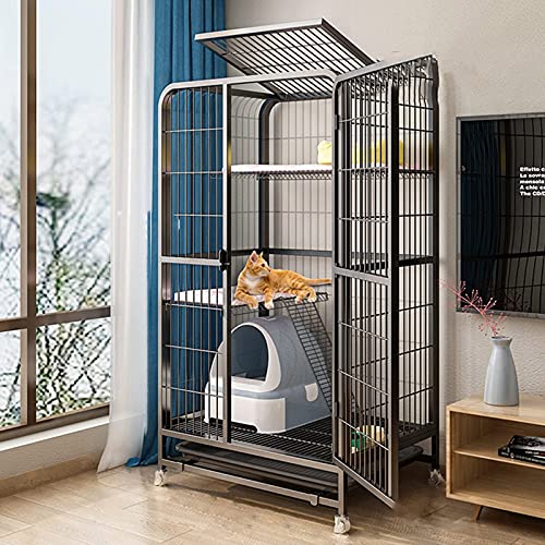 Katzenkäfig - Katzenkäfig Outdoorcat Cage Playpen, Metallkatze Käfig Käfig kleine Tiere Hutch mit Katzenkratzern kostenlose Hängematte übergroße Katzenvilla auf Rädern FANDIAO von HFERTSCN