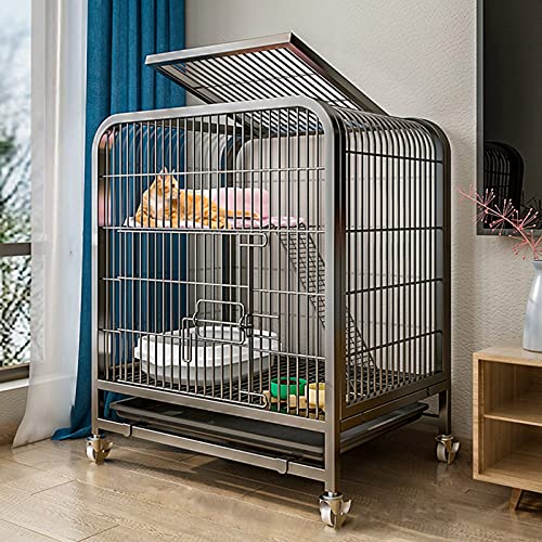 Katzenkäfig - Katzenkäfig Outdoorcat Cage Playpen, Metallkatze Käfig Käfig kleine Tiere Hutch mit Katzenkratzern kostenlose Hängematte übergroße Katzenvilla auf Rädern FANDIAO von HFERTSCN