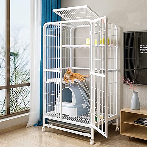 Katzenkäfig - Katzenkäfig Outdoorcat Cage Playpen, Metallkatze Käfig Käfig kleine Tiere Hutch mit Katzenkratzern kostenlose Hängematte übergroße Katzenvilla auf Rädern FANDIAO von HFERTSCN