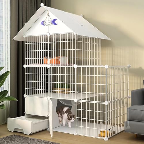 Katzenkäfig - Katzenschiff, Katzenkäfig mit Katzendrüsenschachtel, Frettchenkäfig mit Tür DIY -Haustieren Playpen Cats Create CAGE Kennel Faltbarer Zaun Yard für kleine Haustiere Kaninchen Igel Katze von HFERTSCN