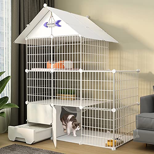 Katzenkäfig - Katzenschiff, Katzenkäfig mit Katzendrüsenschachtel, Frettchenkäfig mit Tür DIY -Haustieren Playpen Cats Create CAGE Kennel Faltbarer Zaun Yard für kleine Haustiere Kaninchen Igel Katze von HFERTSCN