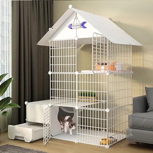 Katzenkäfig - Katzenschiff, Katzenkäfig mit Katzendrüsenschachtel, Frettchenkäfig mit Tür DIY -Haustieren Playpen Cats Create CAGE Kennel Faltbarer Zaun Yard für kleine Haustiere Kaninchen Igel Katze von HFERTSCN