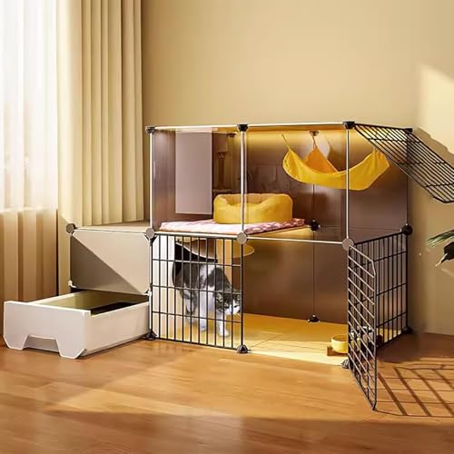 Katzenkäfig innen, Katzengehäuse, Katzenzwinger für Katzen, zusammenklappbarer Haustierkäfig, freistehende Katzentoilette, Metalldrahtzwingerkiste, leicht zu montieren, großer Trainingsort ideal für Katzenkäfig innen, Katzengehäuse, Katzenzwinger für Katzen, zusammenklappbarer Haustierkäfig, freistehende Katzentoilette, Metalldrahtzwingerkiste, leicht zu montieren, großer Trainingsort ideal für von HFERTSCN