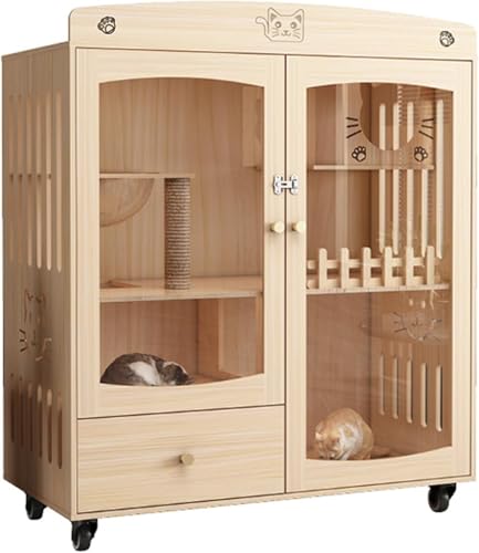 Katzenkäfige Innenräume, Katze Kennel im Freien Katzenkäfig Holz große Katzenvilla mit Rädern, Multi-Feature-geschlossene Katzenhäuser für Innenkatzen Lüftungstüren (Farbe: MDF-Board, Größe: Katzenkäfige Innenräume, Katze Kennel im Freien Katzenkäfig Holz große Katzenvilla mit Rädern, Multi-Feature-geschlossene Katzenhäuser für Innenkatzen Lüftungstüren (Farbe: MDF-Board, Größe: von HFERTSCN