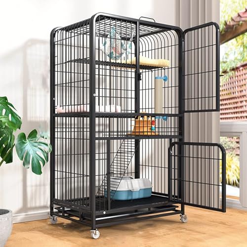 Katzenkäfige Innenräume groß, Katzenzwinger-Frettchenkäfig, Chinchilla-Käfig-Käfigkäfigkäfige mit Rädern und Leiter großer 4-stufiger Katze Käfig, mit 2 Vordertüren im Innenbereich im Freien, weiß von HFERTSCN