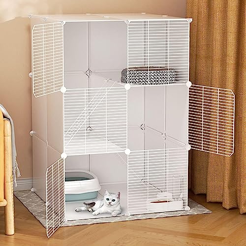 Katzenkäfige Innenräume großer Katzengehäuse, Katzenkäfig-Ecke, 3-stufige Katzenzwinger, Innen-DIY-Katzen-Spielstall für kleines Tier, verschlüsselter Netz FANDIAO von HFERTSCN