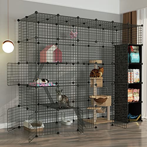 Katzenkäfigkäfigkäfige Innenraum groß, Haustierkäfige für Katzen, DIY-Metalldrahtgitter Käfig, Metallgehäuse Netto-Übungsharten-Zaun Käfig mit Tür und Aufbewahrungsbox für kleine Haustiere Kaninchen von HFERTSCN