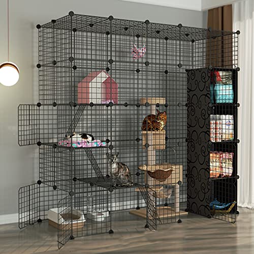 Katzenkäfigkäfigkäfige Innenraum groß, Haustierkäfige für Katzen, DIY-Metalldrahtgitter Käfig, Metallgehäuse Netto-Übungsharten-Zaun Käfig mit Tür und Aufbewahrungsbox für kleine Haustiere Kaninchen von HFERTSCN
