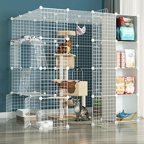 Katzenkäfigkäfigkäfige Innenraum groß, Haustierkäfige für Katzen, DIY-Metalldrahtgitter Käfig, Metallgehäuse Netto-Übungsharten-Zaun Käfig mit Tür und Aufbewahrungsbox für kleine Haustiere Kaninchen von HFERTSCN