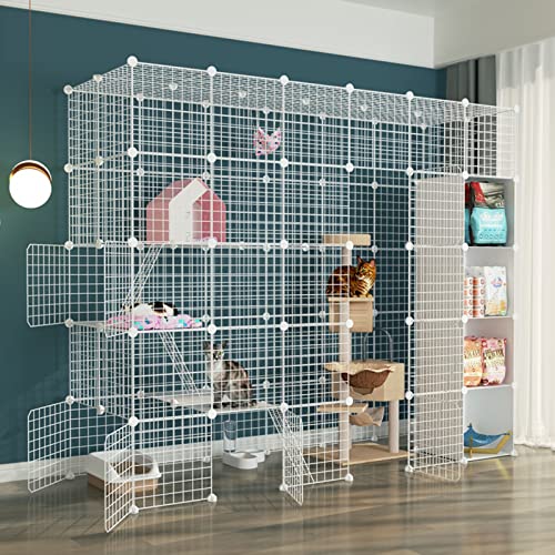 Katzenkäfigkäfigkäfige Innenraum groß, Haustierkäfige für Katzen, DIY-Metalldrahtgitter Käfig, Metallgehäuse Netto-Übungsharten-Zaun Käfig mit Tür und Aufbewahrungsbox für kleine Haustiere Kaninchen von HFERTSCN