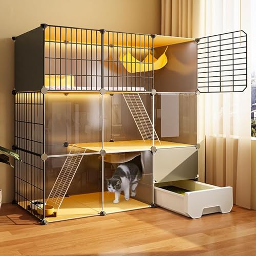 Katzenkisten für Innenkatzen, Hundekäfig-Spielstall für Kätzchen abnehmbare Metalldrahtzwinger Große Übungsstelle ideal für 1-3 Katze (Größe: 109 * 49 * 107 cm) FANDIAO von HFERTSCN