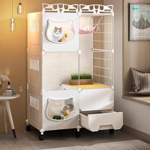 Katzenzwinger-Katzenkäfig, Innenkatze, Katzengift für Innenkatzen, Katzenkäfig mit Katzentoilette, Abnehmbarer Metalldrahtzwinger für 1-3 Katzen (Größe: 72 * 47 * 112 cm) FANDIAO von HFERTSCN