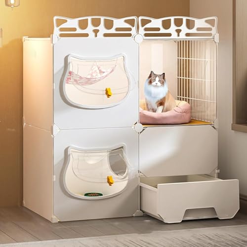 Katzenzwinger-Katzenkäfig, Innenkatze, Katzenschiff für Innenkatzen, Katzenkäfig mit Katzentoilette, Abnehmbarer Metalldrahtzwinger für 1-3 Katzen (Größe: 72 * 47 * 72 cm) FANDIAO von HFERTSCN