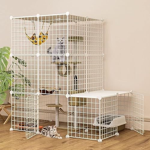L Typ Cat Cage Playpenten Kennelkiste, Doppel -Tür -Katzenkäfig, Außenkäfigkäfig, abnehmbar und leicht zu tragen, für alle Arten von Tieren geeignet (Größe: Weiß 109x111x75cm) FANDIAO von HFERTSCN