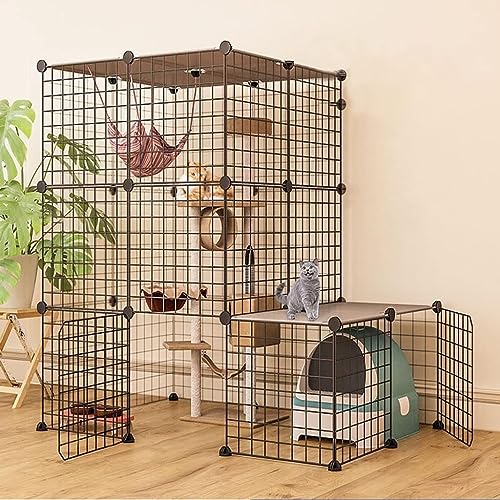 L Typ Cat Cage Playpenten Kennelkiste, Doppel -Tür -Katzenkäfig, Katzenkäfig im Freien, abnehmbar und leicht zu tragen, geeignet für alle Arten von Tieren (Größe: Schwarz 109x111x75cm) FANDIAO von HFERTSCN
