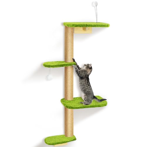 Kratzbaum Wandmontage 125cm, Katzen Baum Wand Kratzsäule 4 Etagen aus Natürliches Holz mit Weichem Grünem Plüschstoff, Katzenwand für Katzen zum Klettern, Kratzen und Spielen Kratzbaum Wandmontage 125cm, Katzen Baum Wand Kratzsäule 4 Etagen aus Natürliches Holz mit Weichem Grünem Plüschstoff, Katzenwand für Katzen zum Klettern, Kratzen und Spielen von HFHOME