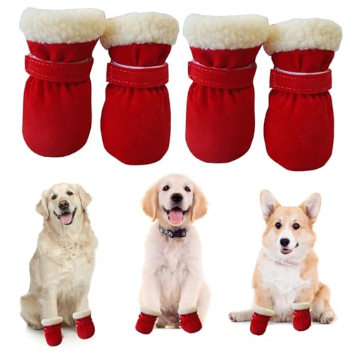 Verstellbare rutschfeste Hundeschuhe, Pfotenschutz wasserdichte Schneeschuhe, Anti-Rutsch Hunde Schuhe Outdoor, Pfotenschützer Hundeschuhe Für Kleine Mittlere Hunde Herbst Winter (Rot) von HFMYGS