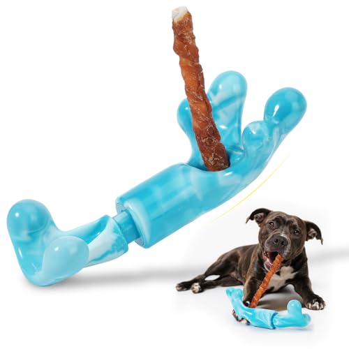 HGB Bully Stick-Halter, verbesserter Nylon-Kauhalter für mittelgroße und große Rassen, um Ersticken zu verhindern, 2-in-1-Kauspielzeug- und Leckerli-Halter, Blau von HGB