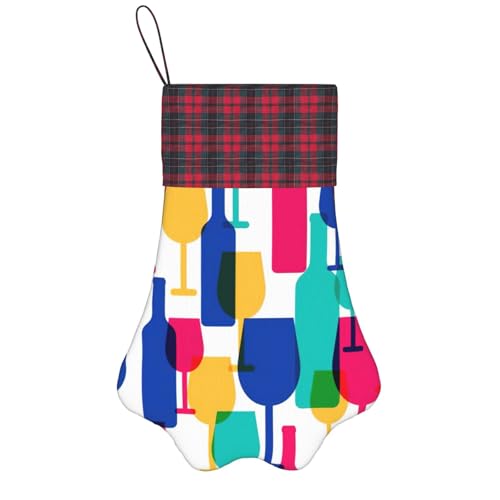 Cocktailgläser und Flaschen, 1 Stück, Weihnachtsstrümpfe, Haustierpfotenmuster, Strümpfe für Haustiere und Weihnachtsdekoration, Geschenk von HGFVY