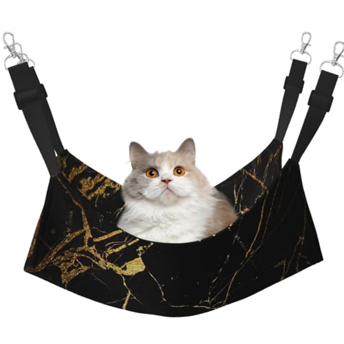 Hängematte, Marmor, mit verstellbaren Gurten und Metallhaken, doppelseitiges Bett, Schwarz / goldfarben von HGFVY