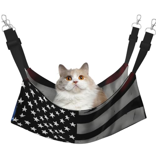Hängematte, Motiv: American Blue Line Flagge, mit verstellbaren Gurten und Metallhaken, doppelseitiges Bett von HGFVY