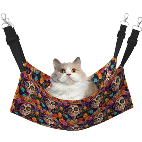 Hängematte, Motiv: bunte Totenköpfe, mit verstellbaren Gurten und Metallhaken, doppelseitiges Bett Hängematte, Motiv: bunte Totenköpfe, mit verstellbaren Gurten und Metallhaken, doppelseitiges Bett von HGFVY