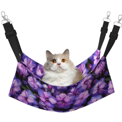 Haustierhängematte mit Schmetterlingsdruck, mit verstellbaren Riemen und Metallhaken, doppelseitiges Bett, Violett Haustierhängematte mit Schmetterlingsdruck, mit verstellbaren Riemen und Metallhaken, doppelseitiges Bett, Violett von HGFVY