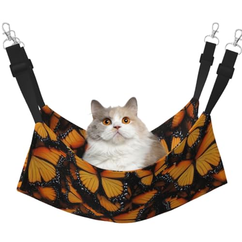 Orange Monarch Schmetterlinge hängende Haustierhängematte mit verstellbaren Gurten und Metallhaken, doppelseitiges Bett von HGFVY