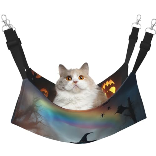 Regenbogen-Hexenhut für Halloween, Spinnen, hängende Haustierhängematte mit verstellbaren Riemen und Metallhaken, doppelseitiges Bett von HGFVY