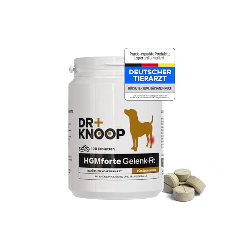 Gelenktabletten Hund - Speziell für ältere kleinere Hunde, reicht 100 Tage bei 5 kg-Hund, Teufelskralle + Grünlippmuschel + Glucosamin, 100 Stück, von Tierarzt Dr. Knoop, hohe Akzeptanz von HGM