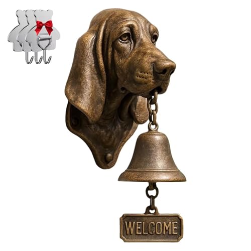 Basset Hound Willkommensglocke, Retro, lustige Tier-Willkommens-Türklingel, Wandmontage, dekorative Glocke aus Gusseisen/Harz, Bauernhaus-Wanddekoration und Einweihungsgeschenk (mit 3 klebrigen Haken) von HGMMFZ