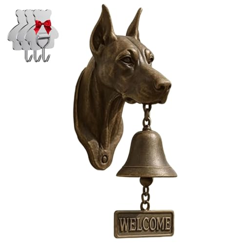 Dobermann Willkommensglocke, Retro, lustige Tier-Willkommens-Türklingel, Wandmontage, dekorative Gusseisen/Harz-Hänglocke, Bauernhaus-Wanddekoration und Einweihungsgeschenk (mit 3 klebrigen Haken) von HGMMFZ