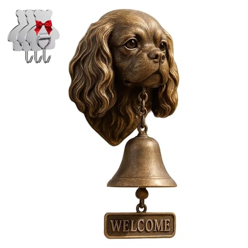 King Charles Spaniel Willkommensglocke, Retro, lustige Tier-Willkommens-Türklingel, Wandmontage, dekorative Glocke aus Gusseisen/Harz, Bauernhaus-Wanddekoration und Einweihungsgeschenk (mit 3 von HGMMFZ