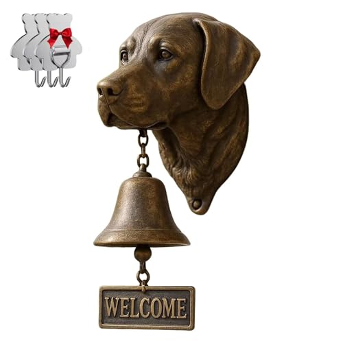 Labrador Retriever Willkommensglocke, Retro, lustige Tier-Willkommens-Türklingel, Wandmontage, dekorative Glocke aus Gusseisen/Harz, Bauernhaus-Wanddekoration und Einweihungsgeschenk (mit 3 Klebehaken von HGMMFZ