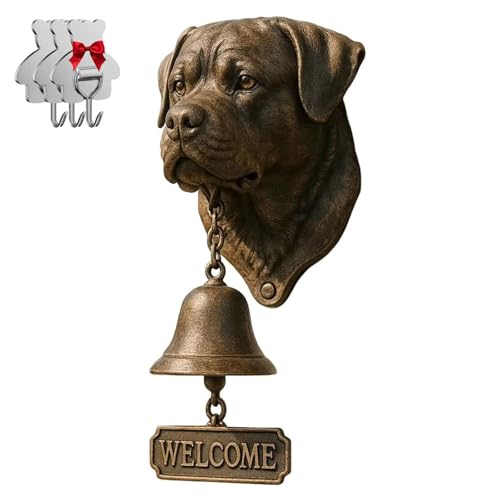 Rottweiler Willkommensglocke, Retro, lustige Tier-Willkommens-Türklingel, Wandmontage, dekorative Glocke aus Gusseisen/Harz, Bauernhaus-Wanddekoration und Einweihungsgeschenk (mit 3 klebrigen Haken) von HGMMFZ