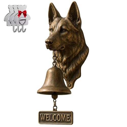 Willkommensglocke mit Deutschem Schäferhund, Retro, lustige Tier-Willkommens-Türklingel, Wandmontage, dekorative Gusseisen/Harz-Hänglocke, Bauernhaus-Wanddekoration & Einweihungsgeschenk (mit 3 von HGMMFZ