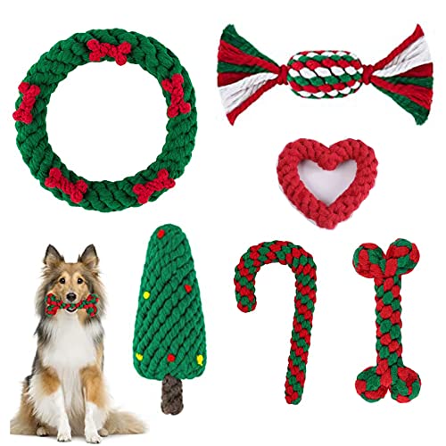 HGMOMO 6 Stück Weihnachts-Hundespielzeug für aggressives Kaubares Weihnachtsthema Haustier Kauspielzeug Krücke und Knochenform für kleine, mittelgroße und große Hunde für Weihnachtsgeschenke von HGMOMO