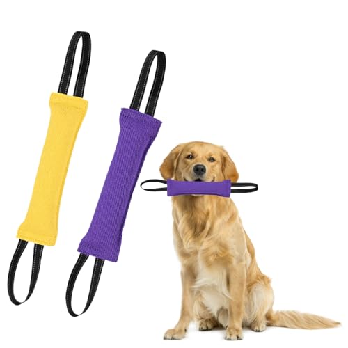 HGMZUOAI Hundespielzeug, robust, interaktives Spielzeug, Zerrspielzeug mit 2 starken Griffen, interaktives Spielzeug, Trainingsgerät, für Welpen bis große Hunde, Gelb und Violett, 2 Stück HGMZUOAI Hundespielzeug, robust, interaktives Spielzeug, Zerrspielzeug mit 2 starken Griffen, interaktives Spielzeug, Trainingsgerät, für Welpen bis große Hunde, Gelb und Violett, 2 Stück von HGMZUOAI