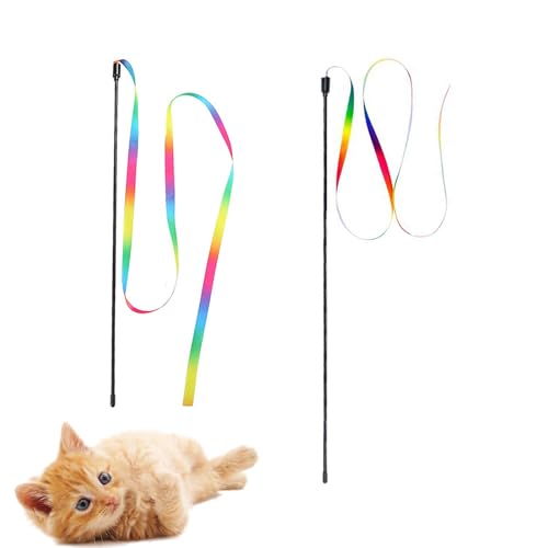 HGMZUOAI Interaktives Katzenspielzeug in Regenbogenfarben, bunte Bandstäbchen, Schnurspielzeug für den Innenbereich, interaktiv, bunter Band-Charmer für die meisten Katzen und Kätzchen HGMZUOAI Interaktives Katzenspielzeug in Regenbogenfarben, bunte Bandstäbchen, Schnurspielzeug für den Innenbereich, interaktiv, bunter Band-Charmer für die meisten Katzen und Kätzchen von HGMZUOAI