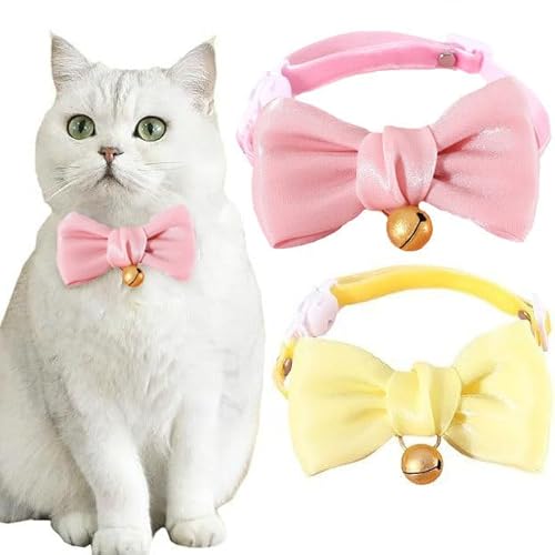 Katzenhalsband mit Fliege, mit niedlicher Schleife, Glocke, abnehmbare Fliege, Katzenhalsband, verstellbare Halsbänder, Fliege für Kätzchen, Kätzchen, Welpen und kleine Haustiere, Rosa und Gelb, 2 Katzenhalsband mit Fliege, mit niedlicher Schleife, Glocke, abnehmbare Fliege, Katzenhalsband, verstellbare Halsbänder, Fliege für Kätzchen, Kätzchen, Welpen und kleine Haustiere, Rosa und Gelb, 2 von HGMZUOAI